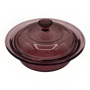 Corning Visionware CRANBERRY Ribbed 750mL Baking Lidded Casserole Cookware 90s